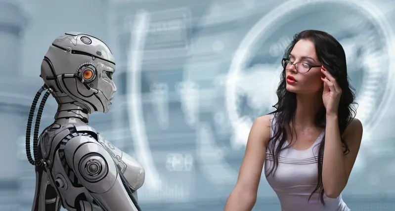 robot and woman