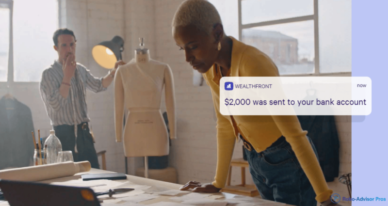 wealthfront portfolio line - image of biz woman and man of credit -